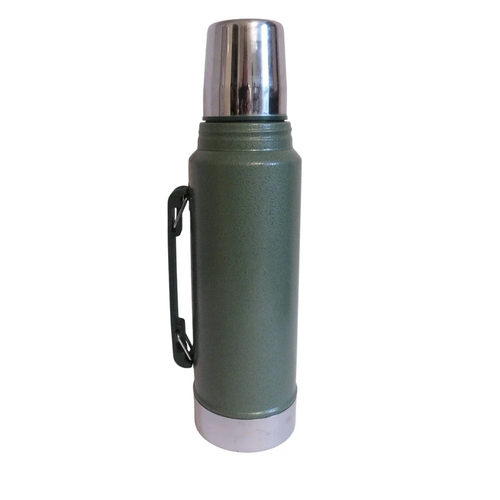 Aladdin Stanley Vacuum Bottle Quart Size Green Metal Handle Stopper Cup - Picture 6 of 8